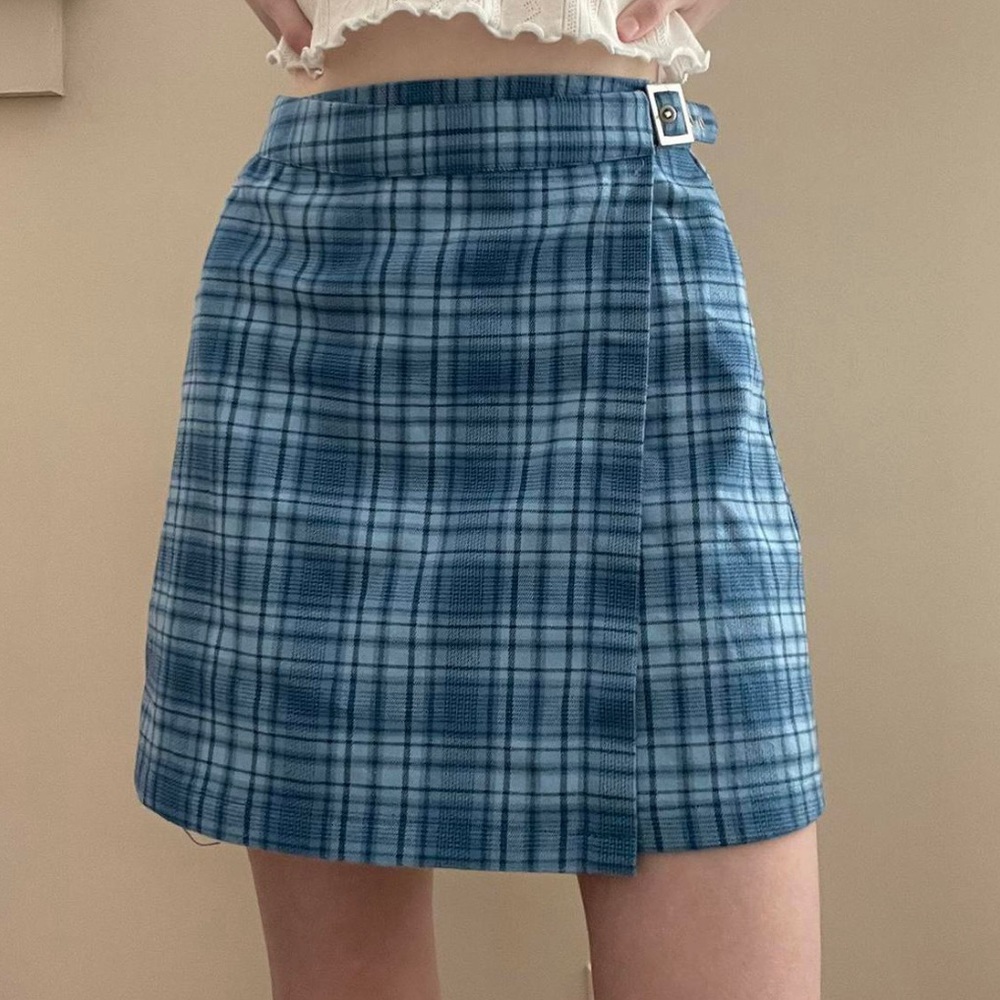 Brandy Melville blue plaid wrap skirt